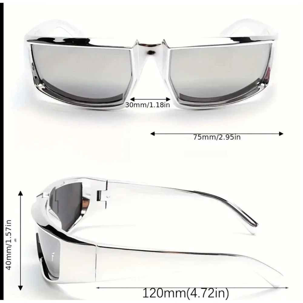 Futuristic Sunglasses Y2K Silver Frame Shield Mirrored Lens Fashion Shades Gafas